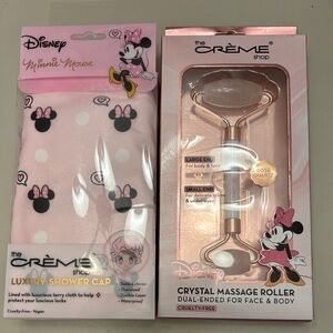 The Crème Shop Disney Minnie Mouse Pink Shower Cap & Rose Quartz Facial Roller